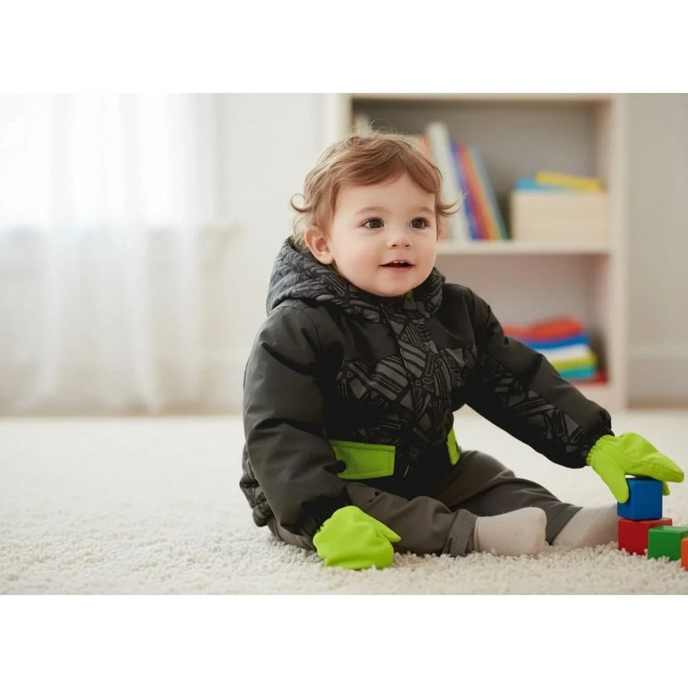 Cat‎ & Jack Toddler Boys Hooded Puffer Jacket Grey Lime Green Geometric 12M